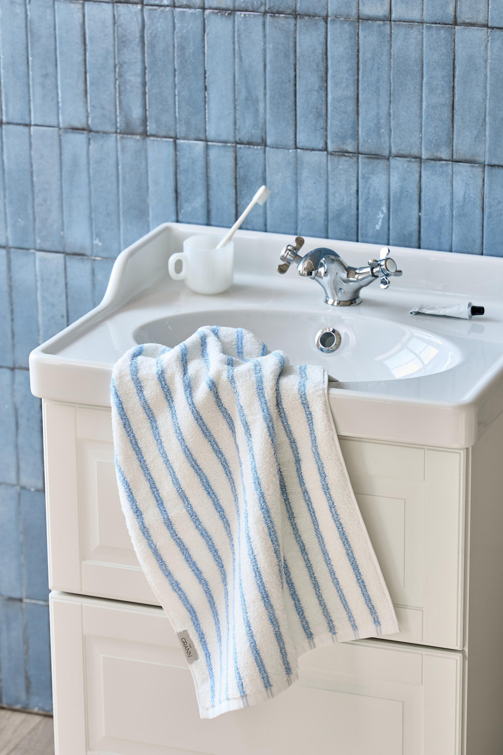 Blue Fog Double Stripe Face Towel