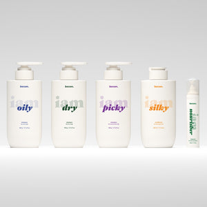 Becon three-step Korean scalp care set — I am Oily, I am Dry and I am Picky shampoos with the I am Silky conditioner and I am Nourisher scalp ampoule